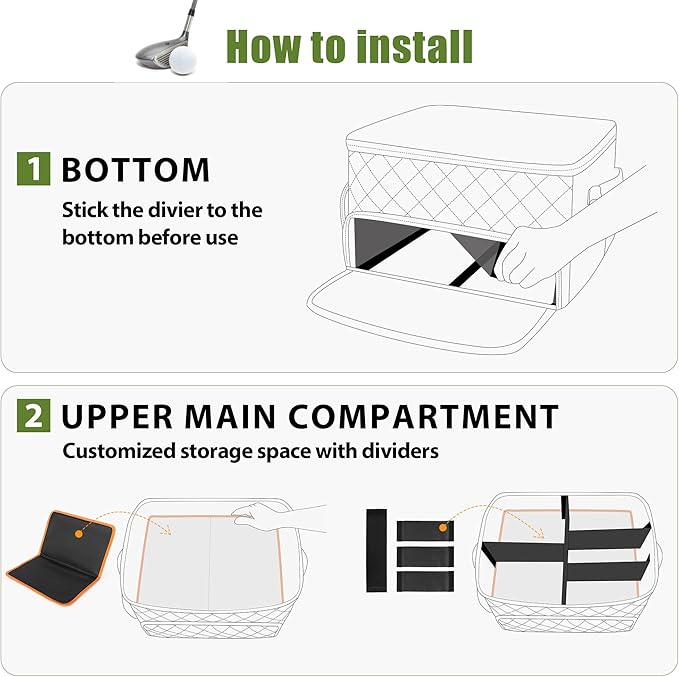PGmoon 2 Layer Golf Trunk Organizer, Golf Car Storage Organizer with Individual Ventilated Compartment for 2 Pairs Shoes, Golf Car Locker for Balls, Clothes, Tees, Gloves, Accessories (Black)
