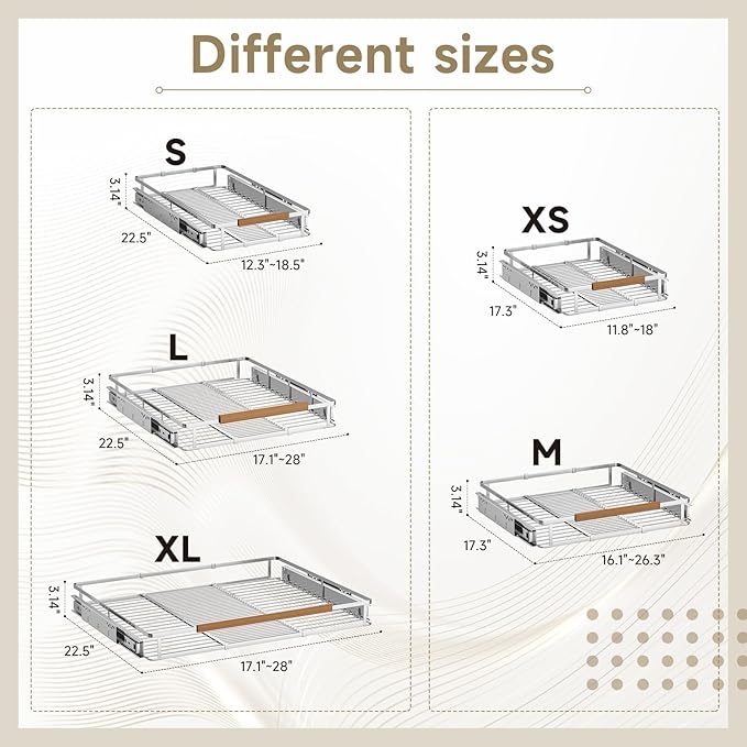 1 Pack Expandable Pull Out Cabinet Organizer，Side Mounting 17.1~28"x22.5"Cabinet Pull Out Shelves, Expandable Slide Out Spice Rack for Cabinet for Kitchen Bathroom Office