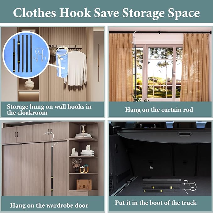 Clothes Hook Pole Heavy Duty,32 to 80In Retail Clothing Hook Pole Long Handle with 2 Hooks Hanging Birdfeeder Frosted Tube Extension Pole to Reach High Hangers for Turck (Black Tube)