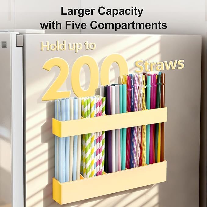 9.5” Large Acrylic Straw Holder for Cabinet Door, Reusable Adjustable Two-Part Straws Organizer with Ultra Sticky Adhesive Strips, 2026 Straw Storage for Kitchen Cupboard