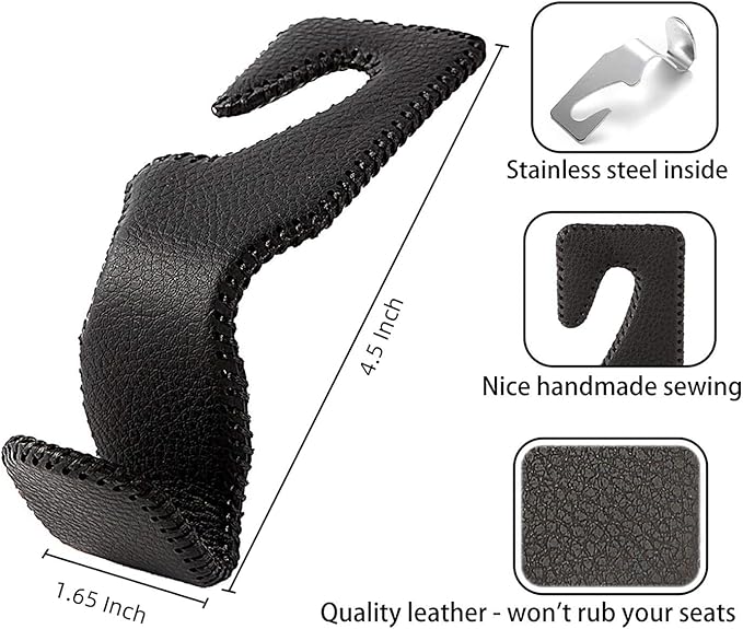 AMVOYOA Headrest Hooks for Purses and Bags, Car Back Seat Headrest Hanger Vehicle Beige Leather Storage Hook, Pack of 2