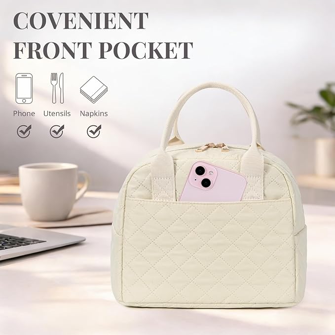 LOVELYWIND Lunch Bag for Women, Insulated Lunch Box, Reusable Water-Resistant Lunchbox Cooler with Front Pocket, Large Capacity Lunch Tote Bag for Work, Travel, Picnic
