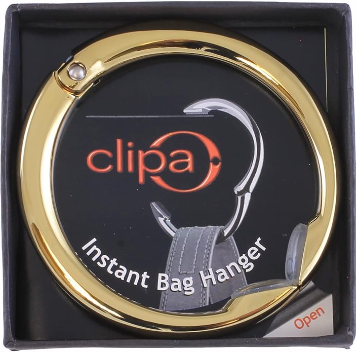 Clipa Bag Hanger - The Ring that Opens Into a Hook, Closes Automatically | Hangs Almost Anywhere in Just 1/2" of Space | Holds 33 lbs Yet Weighs Only 1.6 oz | 8 Styles | 3 yr Warranty