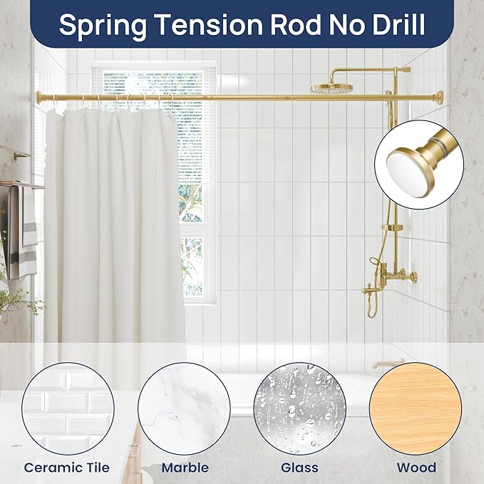 ENJOYBASICS Gold Shower Curtain Rod 30 to 76 Inches, 1 Inch Stainless Steel Adjustable Spring Tension Rods No Drill for Bathroom, Closet, Window, Room Divider, Never Rust, Non Slip