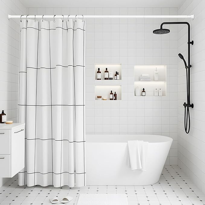 1pack Shower Curtain Rod 31-62 inch Tension Rod White Shower rod Non Slip Adjustable Curtain Rods No Drilling Tension Curtain Rod Shower Rods for Windows Closet