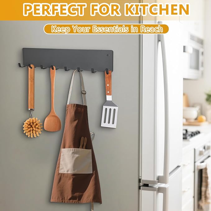 Magnetic Key Holder for Frideg,Heavy Duty Strong Magnetic Key Hanger with 8 Hooks for Refrigerator,Magnetic Kitchen Utensil Holder for Metal Surface in Entryway,Garage,Pantry (Gray)