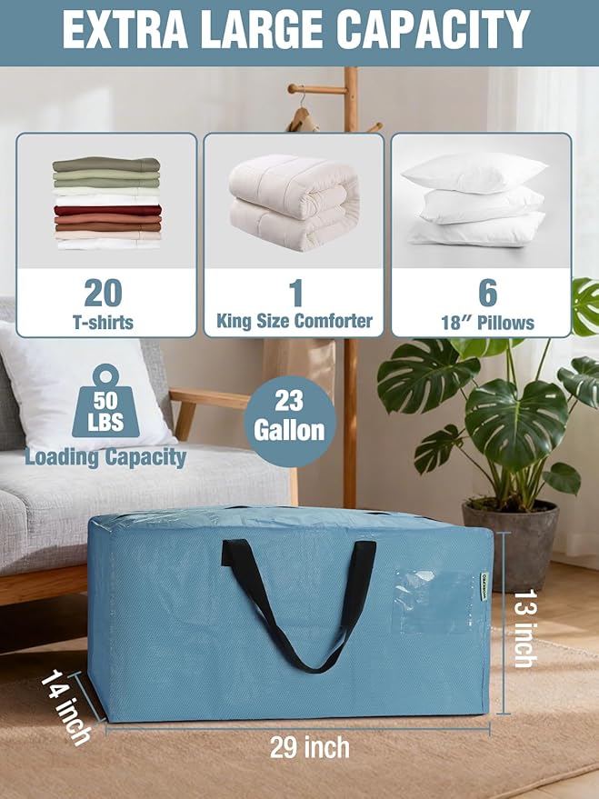 WORKPRO 10 Pack Extra Large Moving Bags with Zippers & Carrying Handles Backpack Straps, Heavy-Duty Storage Tote for Space Saving & Storage, Alternative to Moving Box (Dusty Blue)
