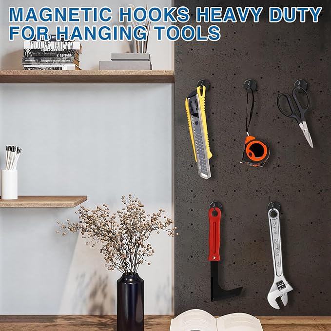 LOVIMAG Magnetic Hooks for Cruise Cabins, 50lbs Black Magnetic Hooks for Classroom, Strong Magnets with Hooks for Hanging, Neodymium Magnet Hooks for Fridge, Ceiling, Locker, Camper, Travel-25 Pcs