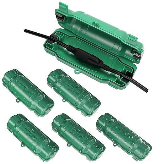 6 Pack Outdoor Extension Cord Safety Cover with Waterproof Seal IP54 Water-Resistant, Weatherproof Electrical Connection Box with 2 Latches, Plug, Socket, Holiday Decoration Light, Green