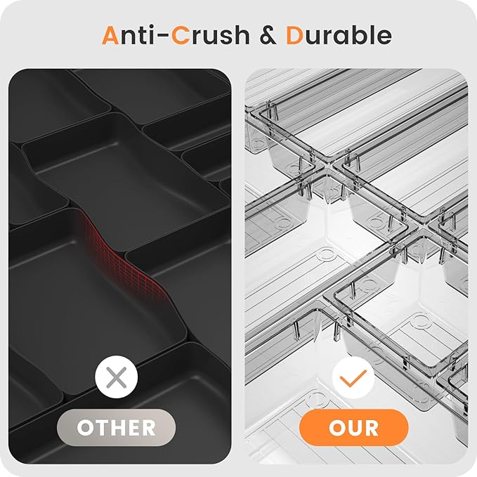 【28pcs】 【5size】 Drawer Organizer, Makeup organizer, 【Holds 177 Items】 Bathroom Organizers and Storage, Plastic Desk Organizer Divider, Organizer Bins(5size)(Transparent) A-LuGei