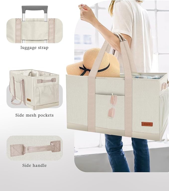 WONDAY Extra Large Utility Tote Bag - Standing Reusable Grocery Bag with Handle, Collapsible Storage for Shopping, Beach