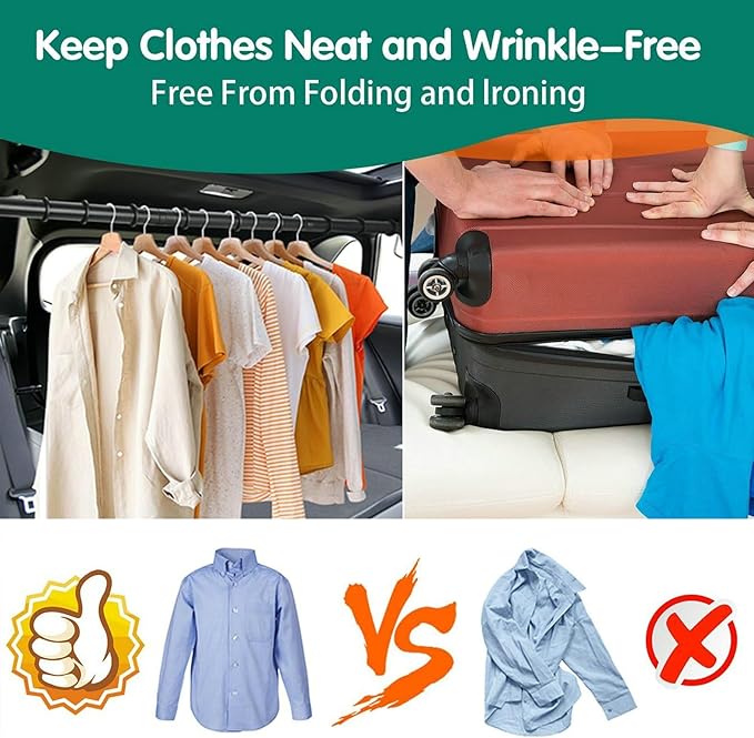 Car Clothes Hanger Bar – Adjustable Telescopic Car Clothes Rack, 30–62 Inches, for Wrinkle-Free Clothes Hanging in Vehicles, Heavy-Duty Non-Slip Car Hanging Rod for Sedans, SUVs, Trucks, Travel