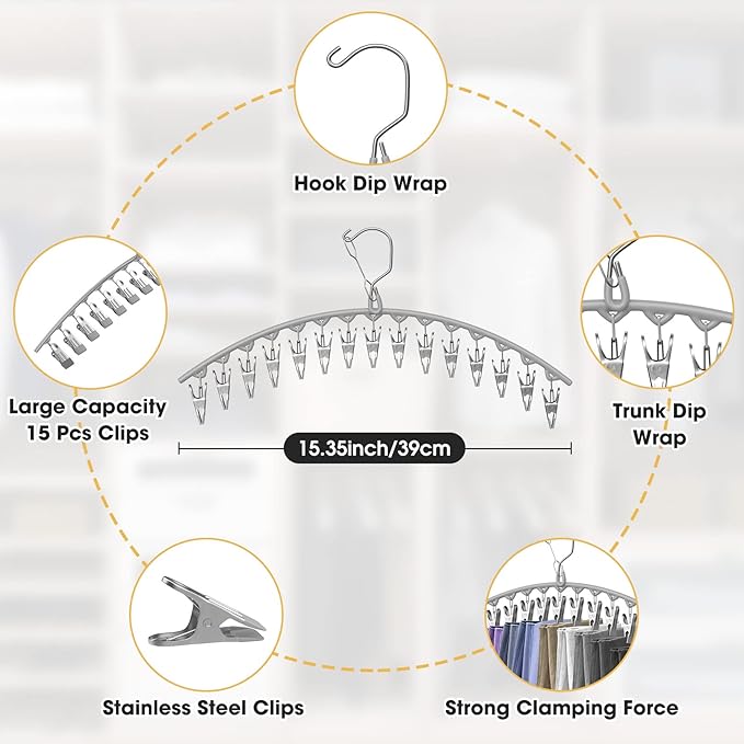 3 Pack Skirt Pants Hangers with Clips, Legging Organizer for Closet Hanging with 10 Cilps Holds 30 Leggings/Shorts/Jeans/Skirts Pants Hangers Space Saving Closet Organizers and Storage, Grey