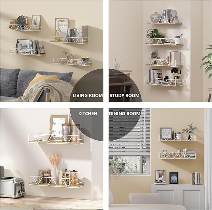 Amaoot Floating Shelves Set of 3, Home Wood Wall Shelf, Farmhouse Shelf for Bedroom, Wall Mounted Floating Shelf for Living Room, Bedroom, Bathroom, Kitchen, Office (White-4pcs)