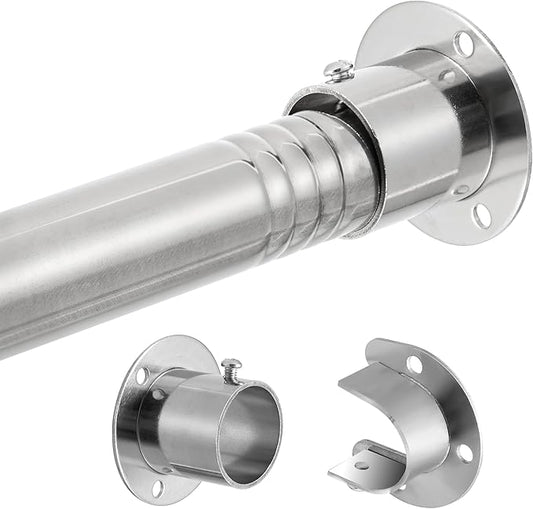 1.3 Inch Diameter Closet Rods for Hanging Clothes 17-100 Inch Adjustable, Metal Heavy Duty Closet Pole, Silver Closet Bar for Hanging Clothes, Suitable for Closet, Wardrobes, Bathroom, Windows