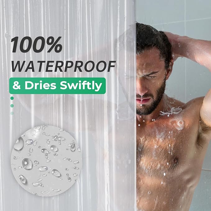 AmazerBath Long Shower Curtain 80 Inches Clear Shower Curtain Plastic Premium PEVA, Heavy Duty 8G Weighted Shower Curtains for Bathroom with 3 Big Stones and 12 Grommets, 72x80 Inches