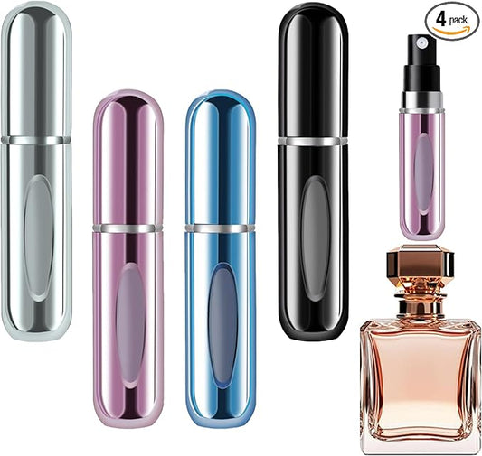 opasyo Refillable Perfume Portable Atomizer Bottle Refillable Perfume Spray, Leak-Proof Perfume Spray Bottle, Travel Perfume for Traveling and Outgoing (5ml, 4 Pack Silver/Pink/Blue/Black)