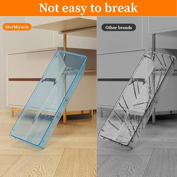 StorMiracle 32 PCS Clear Plastic Drawer Organizer Set, 4-Size vanity organizer Trays and Storage Bins for Makeup, Jewelry and Gadgets in Bedroom, Bathroom and Office, Clear Sea Blue