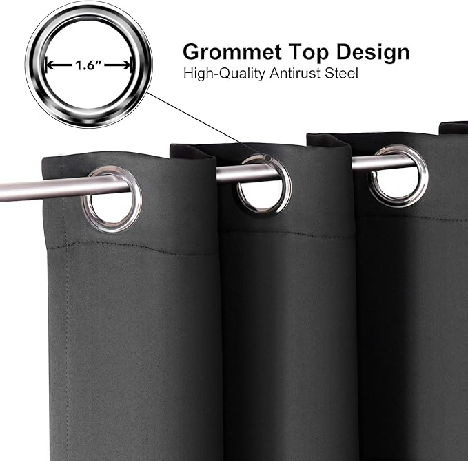 ChrisDowa Grommet Blackout Curtains for Bedroom - Thermal Insulated Room Darkening Curtains for Living Room (1 Panel Set, Dark Grey,42W x 84L)