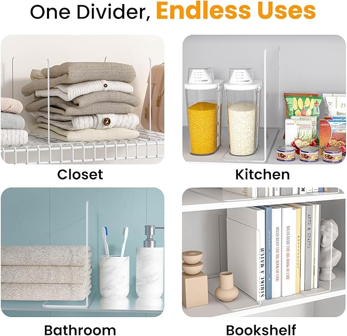 Purse Organizer for Closet Shelf Dividers - 10" Tall X 12" Deep Clear Acrylic Shelf Dividers for Closet Organization - Free-Standing Adhesive Design for Wood & Wire Shelves Bedroom Kitchen 4 Pack