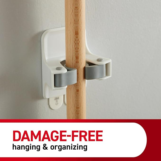 Command Broom and Mop Grippers, 6 Hangers and 16 Strips, Damage-Free Hanging Wall Mount Broom and Mop Holder, Household Cleaning Organizer for Organization and Storage, Holds up to 4 lb