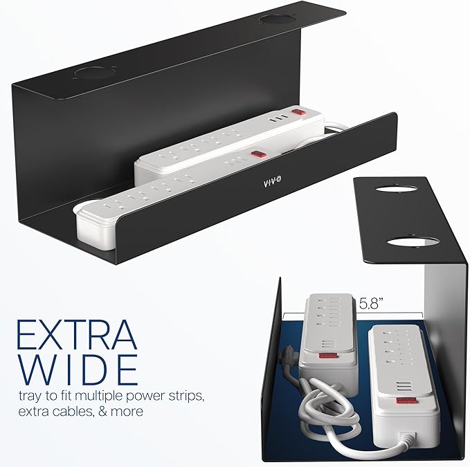 VIVO Under Desk 17 inch Extra Deep Cable Management Tray, Power Strip Holder, Cord Organizer, Wire Tamer for Office and Home, Black, DESK-AC16-1C