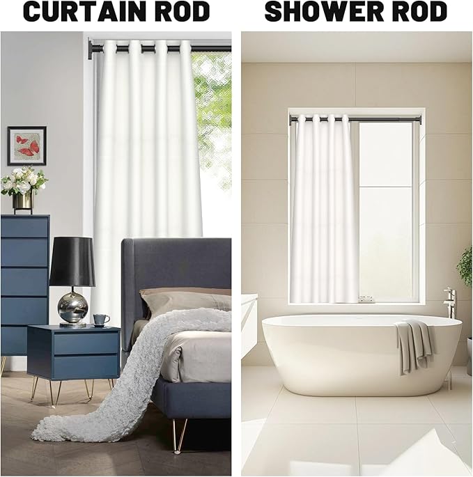 Black Shower Curtain Rod 31-92 inches, Stainless Steel Shower Rod & Tension Rod, Adjustable Tension Shower Curtain Rod for Bathroom, Windows, Closet