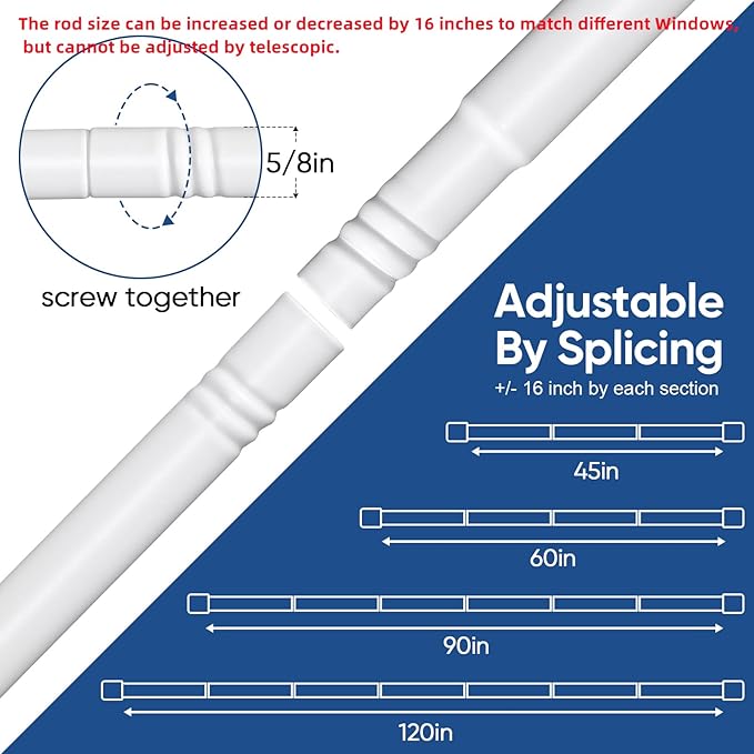 SIMEWIN Curtain Rods No Drilling for Windows 30 to 60 Inches, 5/8 Inch Diameter No Drill Small Curtain Rod Set with 3M Adhesive Brackets, White