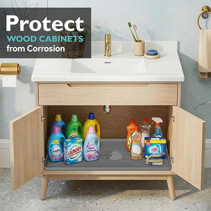 Under Sink Mat 28" x 22", Silicone Under Sink Liner for Kitchen and Bathroom, Waterproof Cabinet Protector Drip Tray, Protects Cabinets from Leaks and Spills