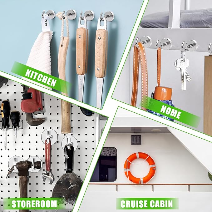 MIKEDE Magnetic Hooks 170Lbs Heavy Duty Earth Magnets with Hooks for Cruise Cabin Strong Magnet Hooks for Hanging Super Metal Magnetic Hanger for Grill Fridge Kitchen - Pack of 20