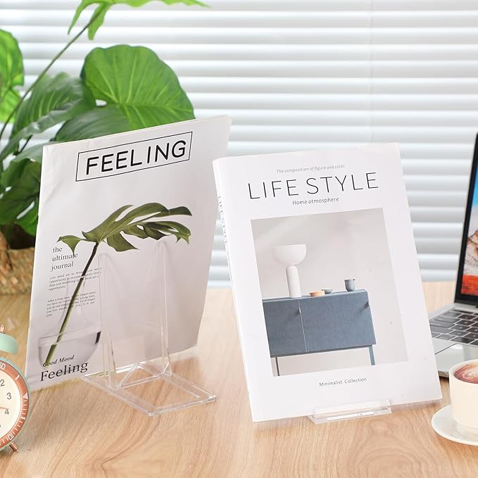 6 Pack Acrylic Book Stand for Display Adjustable Clear Display Holder Easel Collector Stand for Home Office Back to School Comic Album CD Magazine Postcard Artworks (5.91 x 6.1 x 3.15 Inch)