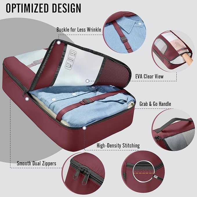 Veken 8 Set Packing Cubes for Travel Essentials, Gifts for women, Suitcase Organizer Bags in 4 Sizes, Carry-On Luggage Accessories with Large Laundry & Shoes Bag, Must-Have for Airplane