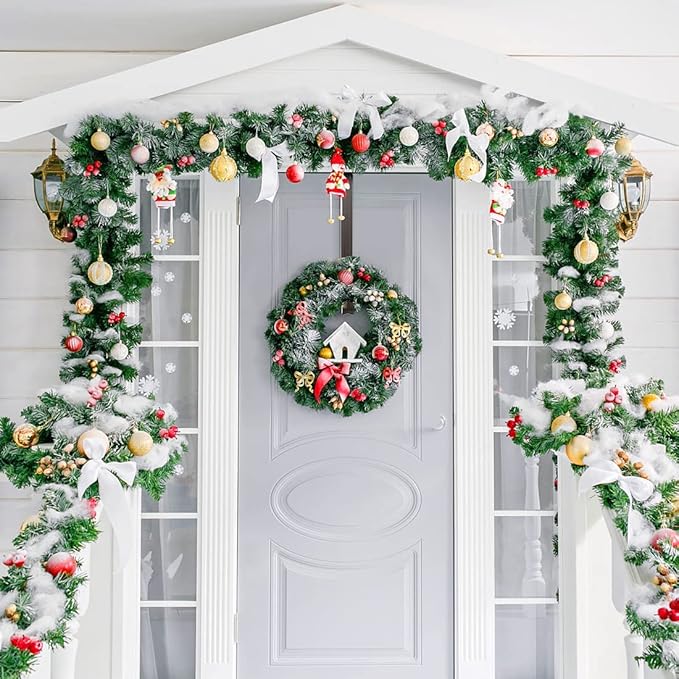 Wreath Hanger, Adjustable Over the Door Wreath Hanger from 14.9 to 25 Inches & Wreath Holder & Wreath Door Hanger for Front Door Decor 20 lbs Larger Christmas Decorations Hook (Nickel,20 lbs)