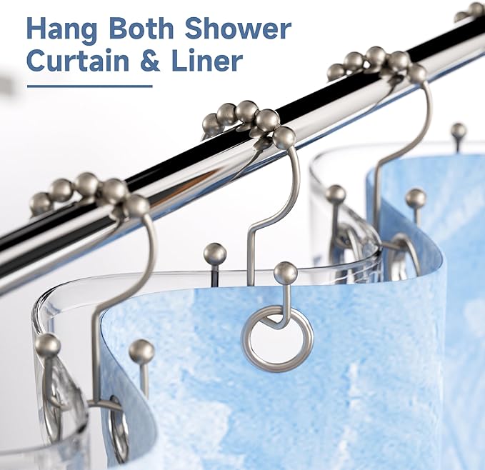Titanker Shower Curtain Hooks Rings, Rust Resistant Metal Double Glide Shower Hooks Rings for Bathroom Shower Rods Curtains, Set of 24 Hooks - Matte Nickel