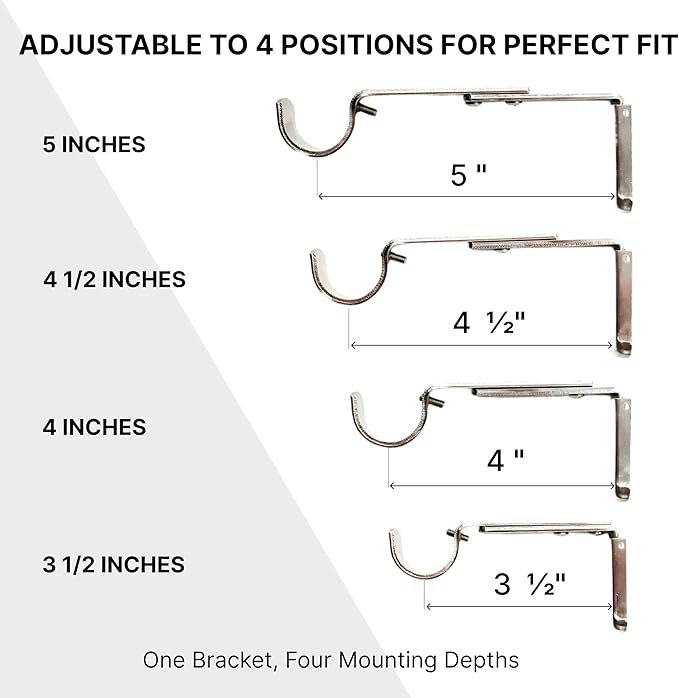 Adjustable Curtain Rod Brackets for Wall with Magnetic Cover, 5 inch Long Heavy Duty Curtain Rod Holders Extended Brackets, Window Hardware Holders Adjustable Mounting Support Brushed Nickel Set of 2