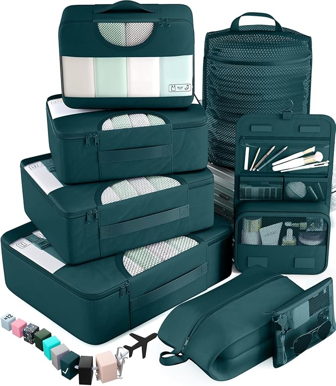 Veken 8 Set Packing Cubes for Travel Essentials, Suitcase Organizer Bags in 4 Sizes, Carry-On Luggage Accessories with Large Laundry & Shoes Bag, Must-Have for Airplane, Road Trip & Camping