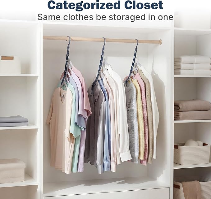 HOUSE DAY 10 Pack Closet Organizers and Storage with 5 Holes for Cascading, Multipurpose, Space Saving Hanger Organizer, Closer Organizer for Closet Organization, Dorm Room Essentials - Misty Blue
