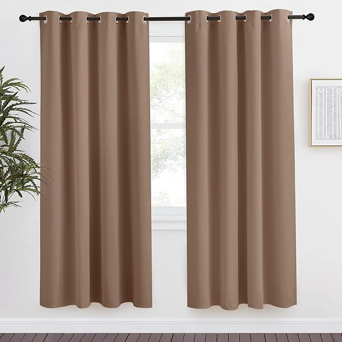 NICETOWN Grommet Top Blackout Curtain Panel, 55 inches Wide by 78 inches Long, 1 Piece, Cappuccino Color, Thermal Insulated Room Darkening Drape for Villa/Apartment/Rental Room