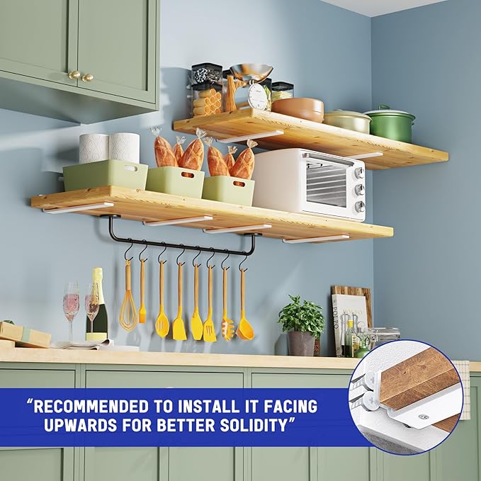 Goovilla Shelf Bracket, Heavy Duty Floating Shelf Brackets 12 inch Long, 6 Pack Brackets for Shelves, White Coated Metal Wall Shelf Support Brackets with 1/5 Inch Thick and 160 lb. Load Capacity
