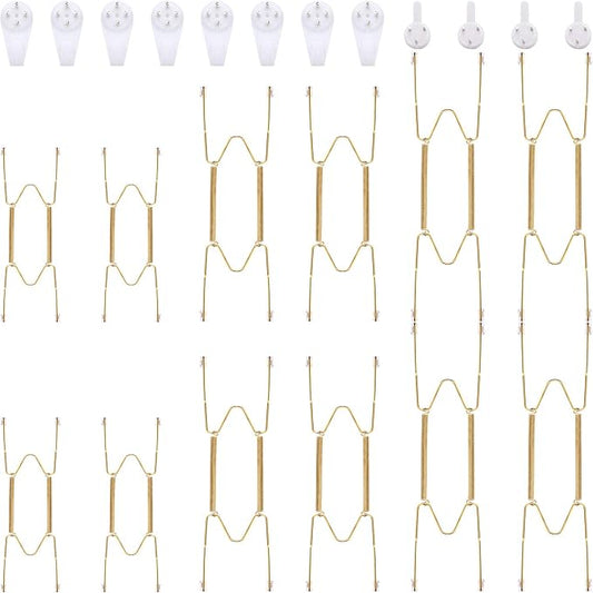 Hotop 12 Pieces Plate Hangers for Wall Stainless Steel Wire Invisible Plate Hangers Heavy Duty Display Holders with 12 Pieces Hooks for Wall Decoration(6/8/10 Inch,Gold)