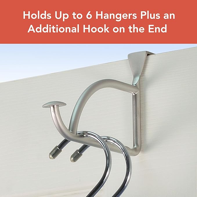 Spectrum Stratford Chrome Over The Door Hook Valet for Hanging Clothes Towels Robes, Easy Hang Sturdy Steel Door Hanger for Closet Bedroom Bathroom Laundry Room Door, Fits Doors Up to 1.3” Thick