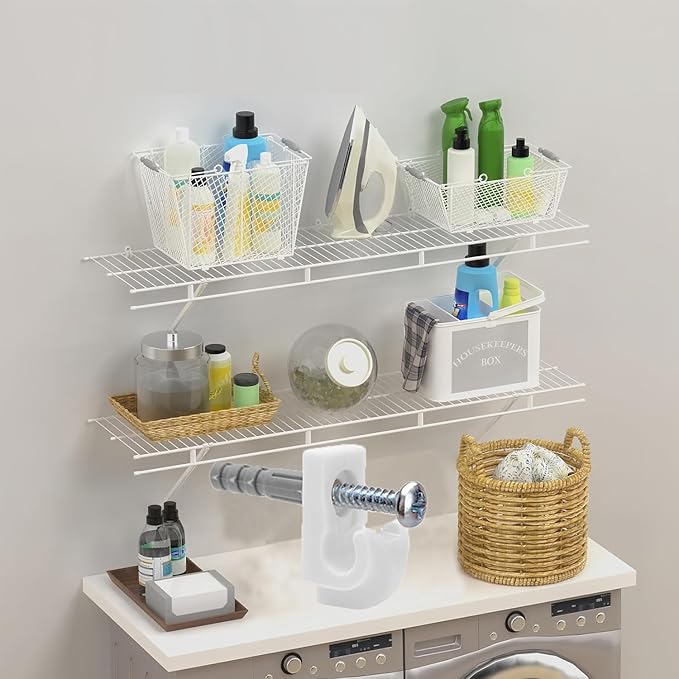 Down Wall Clips- 30 Sets Wire Shelf Brackets Loop -Closet Shelves Clips-Wire Shelf Back Wall Clip,Included Clips,Screws and Expansion Tubes ,Plastic,White,30 Sets (Pack of 1)