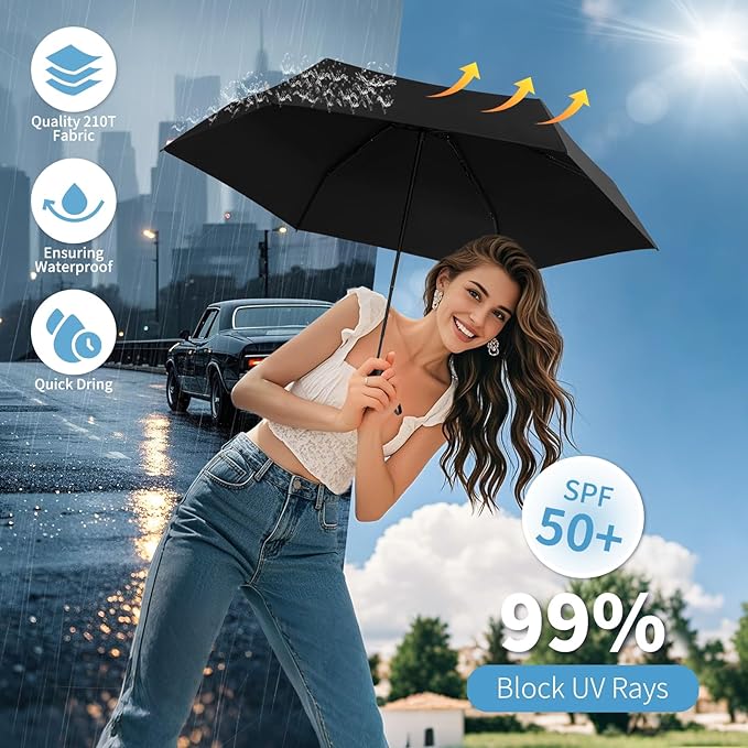 Yoobure Small Mini Umbrella with Case Light Compact Design Perfect for Travel Lightweight Portable Parasol Outdoor Sun&Rain Umbrellas