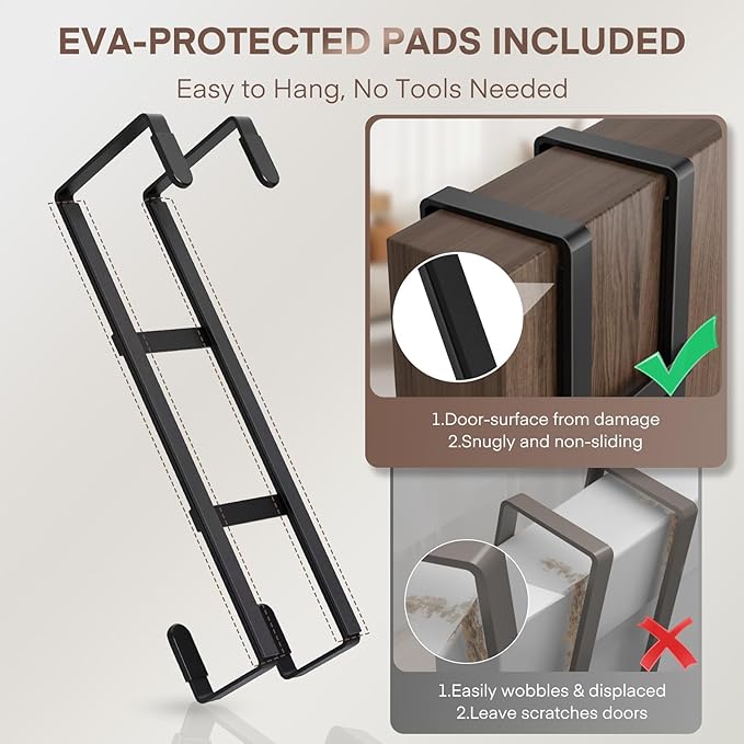 FYY 2 Packs Over The Door Hooks, Double Sided Door Hanger Hook - Heavy Duty No Drill Wall Hooks for Hanging Coats, Towels, Bags, Kitchen Closet Fits Most Doors Up to 1-7/8" Thickness (7.8" L, Black)