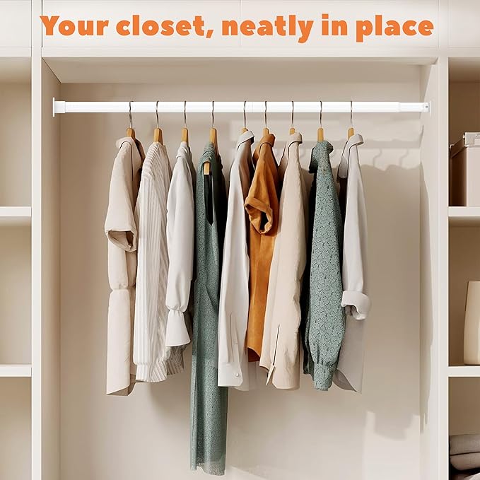Closet Rod 30-63 Inches, Adjustable Heavy Duty Metal White Closet Rods for Hanging Clothes 1.3 Inches Diameter for Wardrobes Laundry