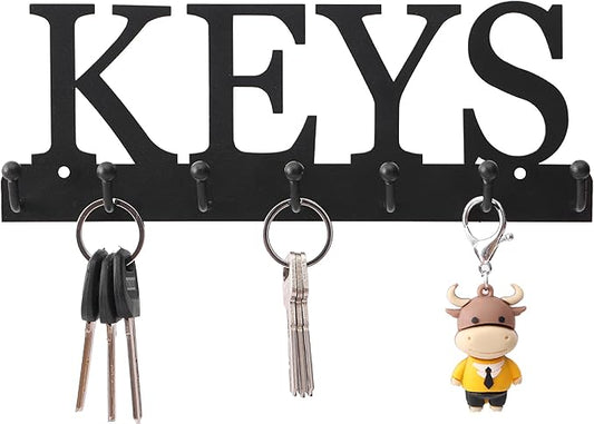 Lixgifts Key Holder Wall Mounted Key Hooks for Wall Decorative with 7 Hooks Black Metal Key Organizer Rack Hanger for Entryway, Front Door, Hallway, Office 10X3.7 inches