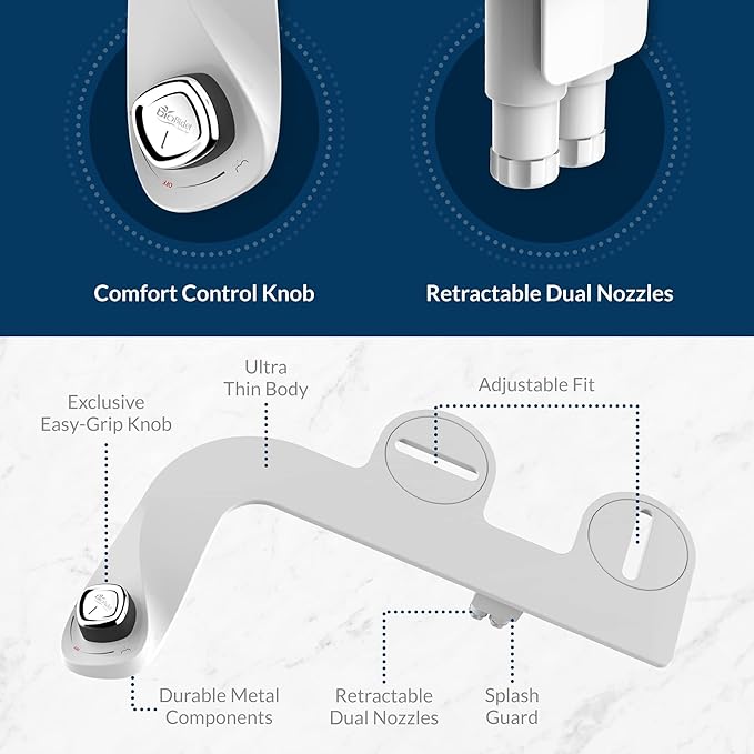 Mayfair Cassel Bidet Bundle, Slow-Close Never Loosen Toilet Seat with Perfect Fit, Fresh Water Spray, Non-Electric, Easy to Install Bidet, ROUND, White