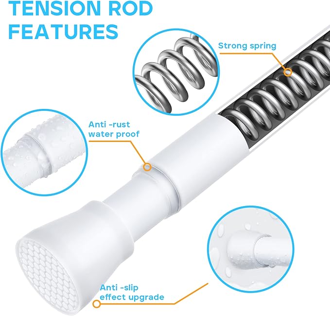 4 Pack White Tension Rod 16 To 26 Inch Adjustable Spring Tension Curtain Rods No Drilling Short Curtain Rod Extendable Small Spring Tension Rod for Closet Cupboard Bars Refrigerator
