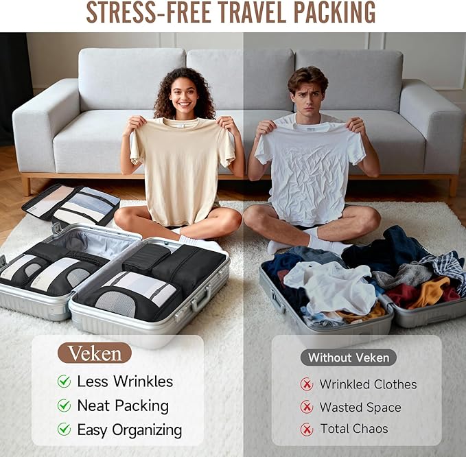 Veken 10 Set Packing Cubes for Travel Essential, Suitcase Organizer Bags in 4 Sizes, Carry-On Luggage Accessories with Large Laundry & Shoes Bag, Must-Have for Airplane, Road Trip & Camping