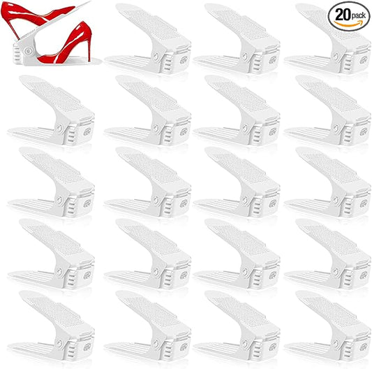 Shoe Slots Organizer - 20 Pack Shoe Stackers, 50% Space Savers, 4 Levels Adjustable Rack, White